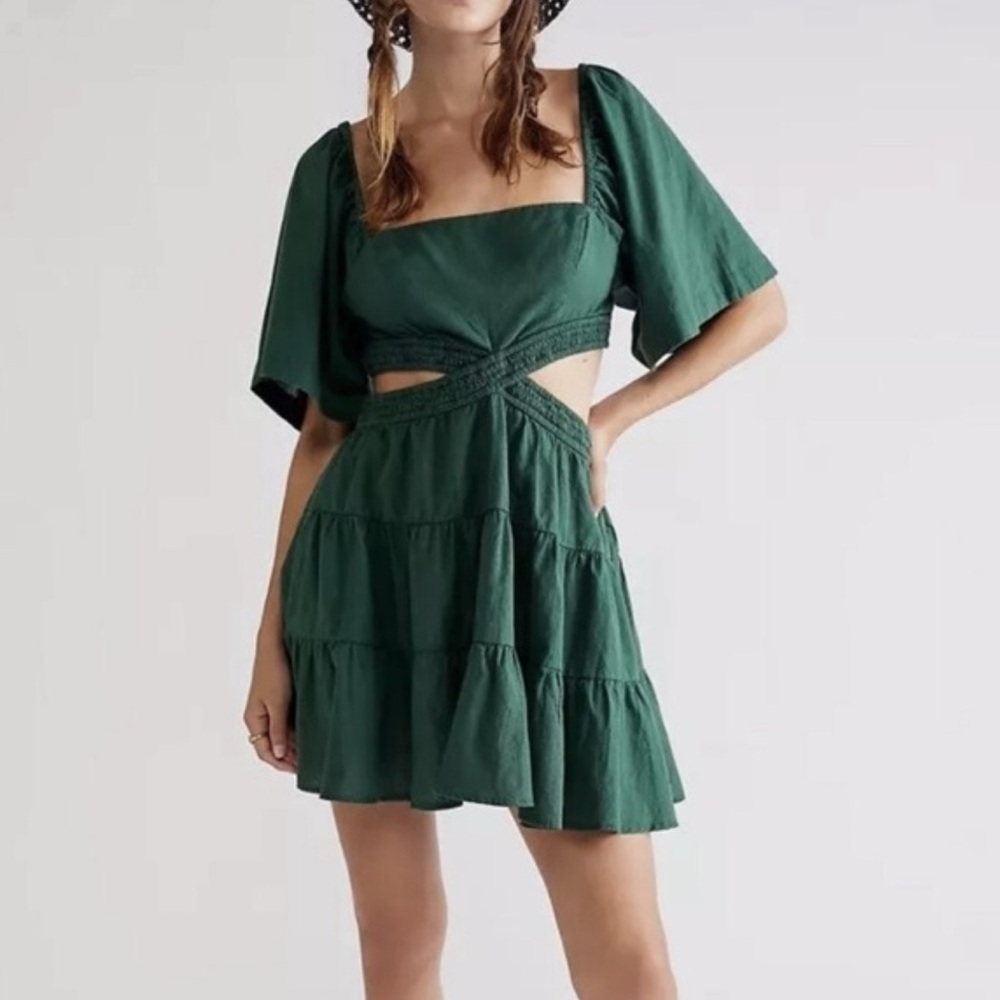 Green Tiered Mini Dress cross of sunlight Free People